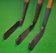 3x good blade putters incl J H Taylor Autograph smf bent neck c/w shaft stamp, good “Goose neck