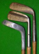 3x various putters to incl Maxwell putting cleek, scarce Mills Bent Neck alloy mallet head (hairline