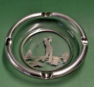 1940s silver overlay golfing ashtray fitted with silver plated rim – overall 6”Dia. Note: See