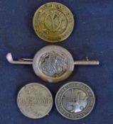 4 x various golf club member’s white metal pin badges to incl Kilspindie Golf Club silver hallmarked