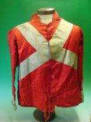 1920s Jockey’s Colours: Red with White Diagonal Cross makers label R Tyson 57 Grafton St Dublin