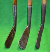 3x early smf irons c1880/90s to incl large face general iron, an F H Ayres “C” driving cleek and