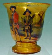 Blackheath Golfers - 1920s Amber soda handmade glass vase with a full in the round hand enamel