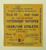 Tottenham Hotspur Ticket: Home Match v Charlton Athletic 7th January 1961 (FAC3). Overall (VG). (1).