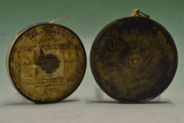 2x early brass lawn tennis tape measures to incl rare F H Ayres all brass and black lacquered