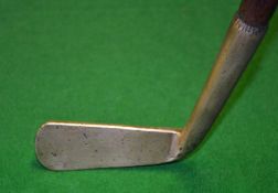 Rare blacksmith brass made long face approach putter c.1870 – overall 37” with 5.25” flat hosel with