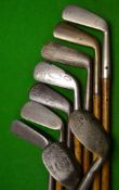 7x various irons and 2x putters (9) – ranging from a round back cleek, jigger, mashie, 2x niblicks