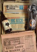 Collection of Football Related Newspapers and 2 Limited Edition Bottles: Featuring mainly