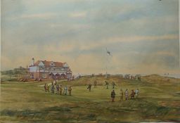 Partridge, Frank H (1849-1929) GOLF MATCH AT HUNSTANTON GOLF CLUB – 18th green and club house –