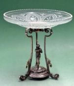 Fine silver plated and glass fruit stand c. 1920s – the decorative 3 pillar metal base is mounted to