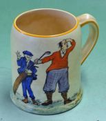 Crown Ducal Golfing tankard ½ pint mug decorated with a humorous golfing scene of a golfer and his