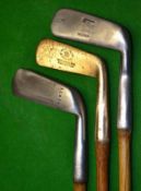 3 x Putters including a brass blade showing the Forgan Crown mark. A goose neck Tom Stewart and an