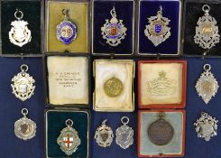 Large collection of early 1900s Sporting Medals for football, cricket, rugby, swimming and billiards