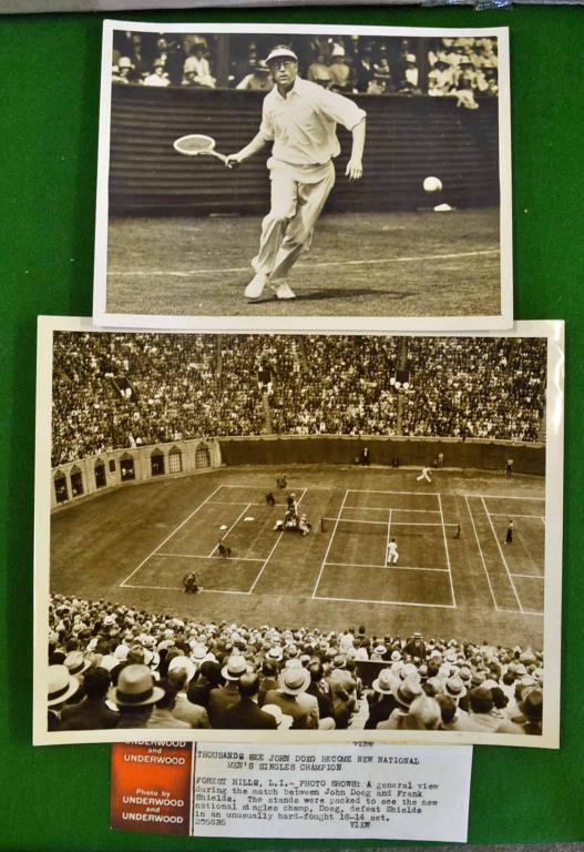 1930 US Men’s Tennis Singles Final press photograph – Forrest Hills Stadium c/w press details on the
