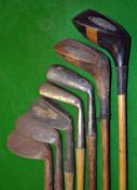 Half set of 5 irons and 2 woods (7) – Royal Brand round back cleek, Stag jigger, Never Rust