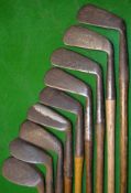 9x assorted irons from a long iron to a niblick – makers incl Gibson, Spalding et al 7x with grips