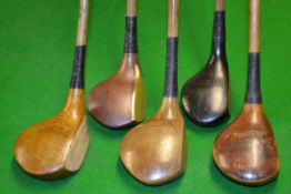 5x assorted large socket head woods to incl James Batley driver, another stamped P Taylor, R