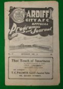 1921 Cardiff City v Porth Athletic Football Programme: Welsh League played at Ninian Park 10th