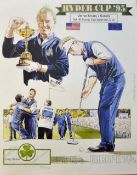 1995 Ryder Cup signed colour golf print - USA v Europe at Oak Hill Country Club signed by European