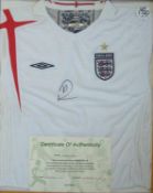 Rio Fernidand Signed England Framed Shirt: Having England crest to left breast framed and signed