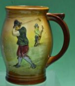 Royal Doulton Golfing Queensware series ware tankard c. 1930s - light coloured finish decorated with