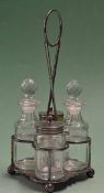 Silver plated and glass golfing condiment set c. 1920s – comprising silver plated stand mounted with