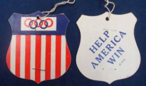 1936 Berlin’s Olympic Games Luggage Labels: 2 Labels having United States Stripes and Olympic