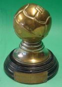 Wolverhampton Wanderers Exchange Gift: A brass ball mounted on wooden plinth with brass plaque which