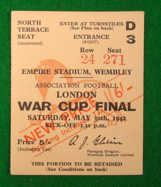 1942 London cup final programme & ticket Portsmouth v Brentford Mint con repro. 