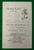 1945-46 Merthyr Tydfil v Aberaman Football Programme: Welsh League good example with centre folds