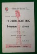 1962 Bohemians v Arsenal Football Programme: Played at Dalymount Park Dublin, turning of the