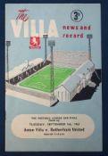 1961 League Cup Final Football Programme: Aston Villa v Rotherham United, Second Leg, various