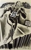 Linford Christie - Original John Jensen Caricature of Linford Christie titled “Beware End of Road”