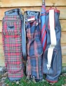 2x tartan canvas and leather golf bags c. 1960/70s incl a Spalding made by Bryant - one with