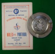 1951 Wales v Portugal Festival of Britain Football Programme and Ashtray: Played at Ninian Park 12th