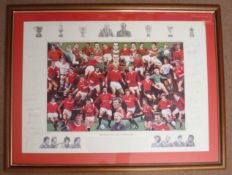 Manchester United Signed Print: Titled “Legends of Old Trafford” depicting a montage of players from