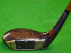 Fine Simpson Pat dark stained persimmon mallet head putter with integral brass face and sole plate