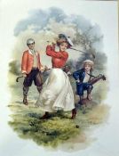 Clapsaddle, Ellen H EARLY GOLFING COLOUR PRINT c.1890 – depicting a young couple playing golf