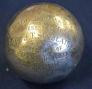 Silver Presentation Bowls jack ball c. 1910 - hallmark Glasgow 1913 Maker Taylor. - presented by