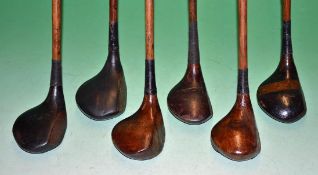 6x various woods – incl brassies and spoons – all with good full length leather grips in various