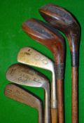 5x various clubs to incl R Allen driver, Ralph Weldon spoon plus Anderson no. 2 iron, Allen mashie