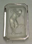 Scarce Hoffman intaglio golfing glass dish c. 1925 depicting a period golfer at the top of his swing