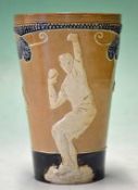 Scarce Doulton Lambeth stoneware sporting beaker - moulded in relief with 3x athletic figures to
