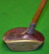 Rare Spalding Schenectady Style dark stained wooden mallet head putter – fitted with a later full