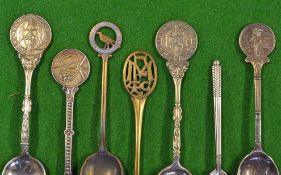 Interesting collection of 7x Silver plated golfing teaspoons. To incl 2x Glasgow golf club,