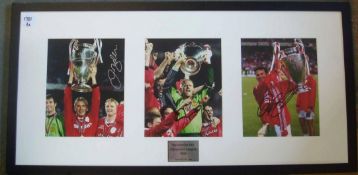 Manchester United Autographed Pictures: A montage of 3 colour photographs depicting Beckham,