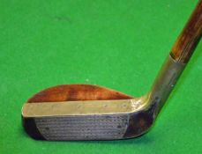 Unusual and interesting wooden mallet head putter with brass hosel, leading edge and raised crown