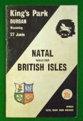 1962 Natal v British Isles Rugby Programme: Played at King Park Durban 27th June 1962 some marks