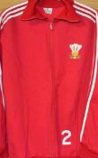 Welsh Rugby tracksuit top – red long sleeved with embroidered crest and No. 2 embroidered to front