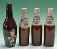 3x Wilson & Co St Andrews and Cupar earthenware ginger beer bottles - decorated with St Andrews